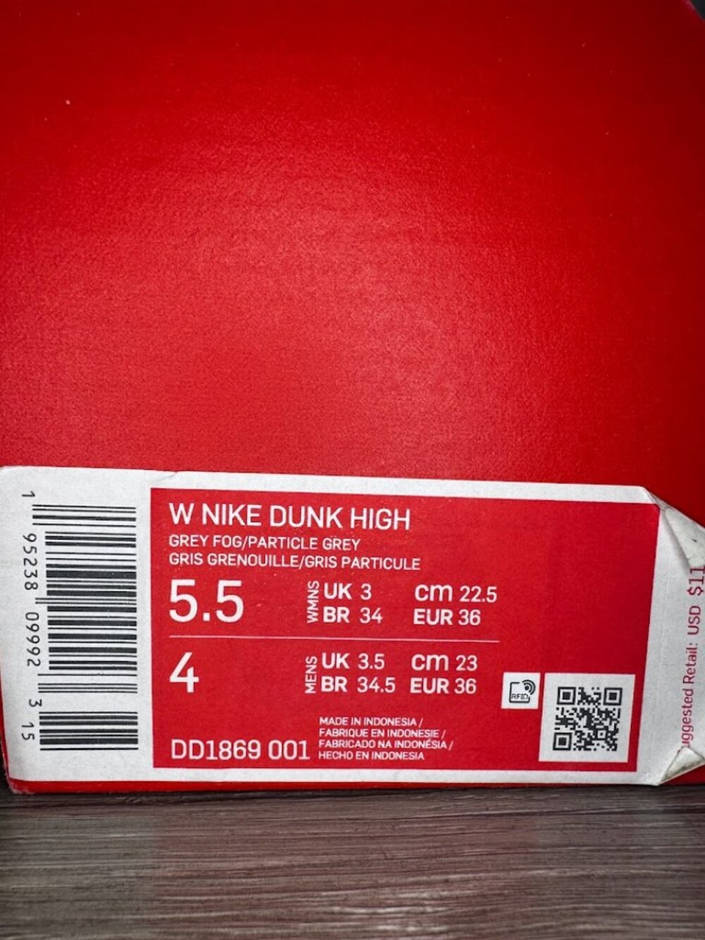 Nike Grey Fog Particle Grey Dunk High Women's 5.5 Men's 4 High Top Leather Sneak - Picture 2 of 7